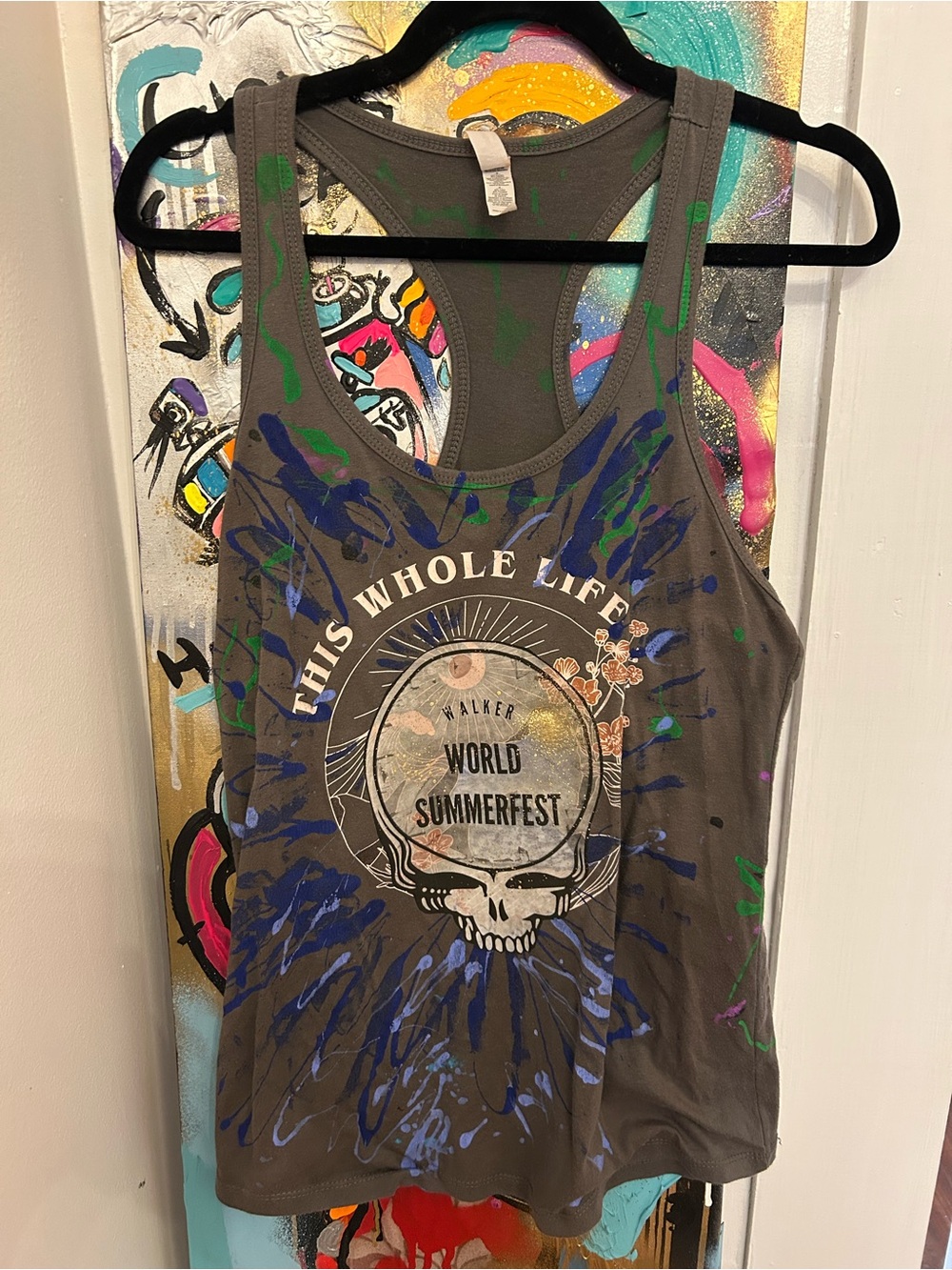 Grateful Dead Summerfest Women Tank Top – Gray with Multicolor Paint Splatter